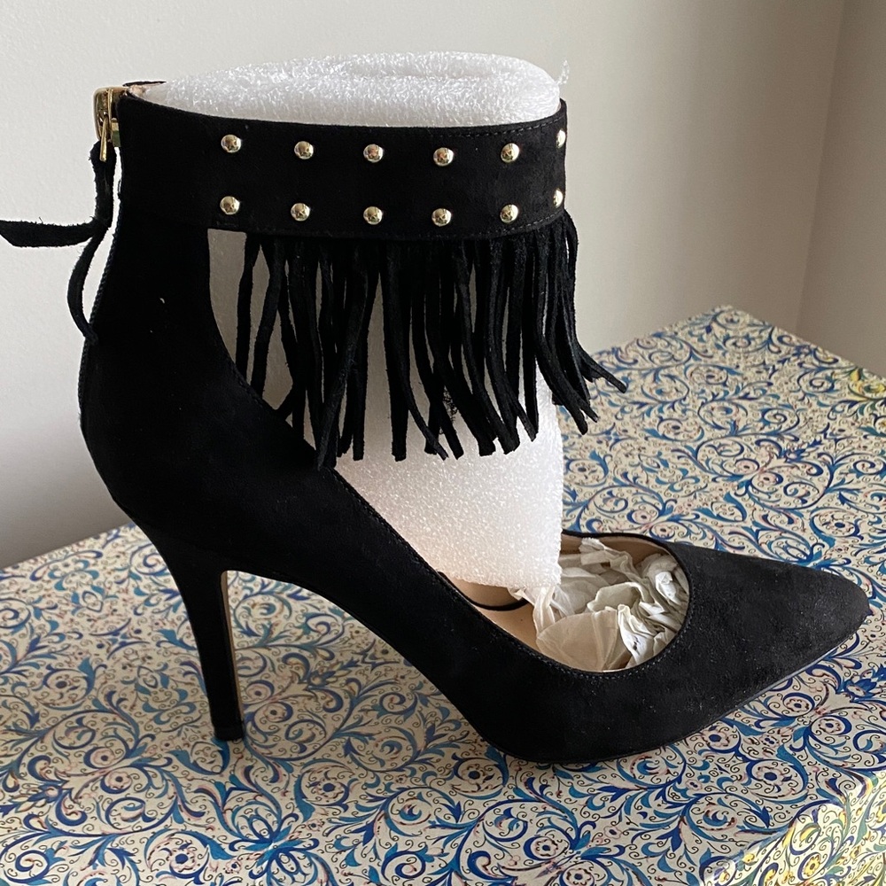 INC Concepts Black Fringe Studded Women's Heels